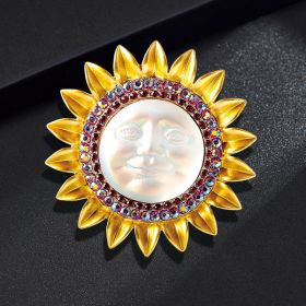 Heavy Industry Sun Smiley Face Brooch Alloy Baroque Clothing Accessories (Option: Red diamond)