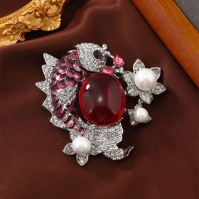 Pearl Suit Animal Brooch Middle Fashion (Option: Red bead)