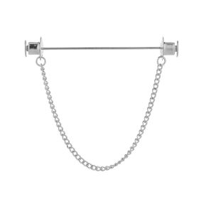 Metal Chain Tassel Pin Men's Shirt Bar Shaped Pin Suit Collar Pin Collar Buckle Accessories (Option: Flat Silver Single Chain)