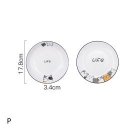 Cat Plate Vegetable Plate Deep Plate Household Ceramic (Option: P)