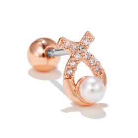 Fashion Micro-set Zircon Moon Earrings Stainless Steel Rod Screw Ball (Option: EGD0108 rose gold)