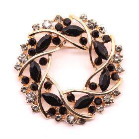 Fashionable High-grade Flower Ring Rhinestone Brooch (Color: Black)