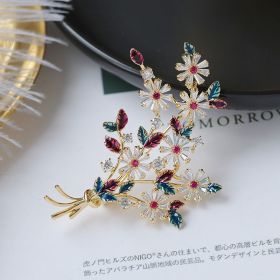 Brooch Color Zircon Drop Oil Corsage Women's Fashion Pin (Option: Golden)