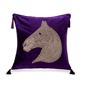 Bedroom Bedside Hot Drill Horse Head Pillow Cover (Option: Purple-50x50cm)