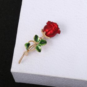 Three-dimensional Rose Flower Rhindiamond-style Brooch Anti-glitter Buckle French Accessories (Option: Small Size Red Rose 1.7x5.5cm)