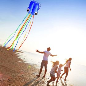 1pc Large Soft Octopus Easy Flyer Kite With 328ft Rope, 31*157 Inches Kite For For Kids Children Adult Beach Park (Color: Blue)