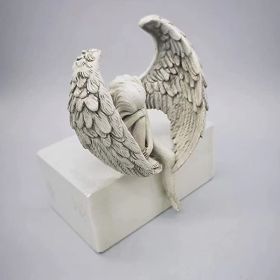 1pcs Sorrow Angel Statue Crafts; Pure White Love Angle With Wings Sculpture Ornaments; For Home Decor Bedroom Office Garden Tabletop (Style: Angel)