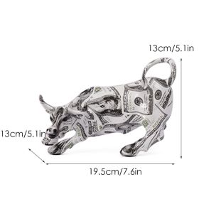 NORTHEUINS Resin Wall Street Bull Figurine Cattle OX Statue Market Miam Bull Home Feng Shui Art Official Desktop Decor Sculpture (Color: 901 (1))