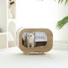 Classic Wooden TV-Shaped Cat Bed; Cat House with Cushion; White