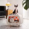 Classic Wooden TV-Shaped Cat Bed; Cat House with Cushion; White