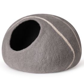 Cat Cave Bed -Handmade Wool Cat Bed Cave with Mouse Toy (Color: Medium grey)