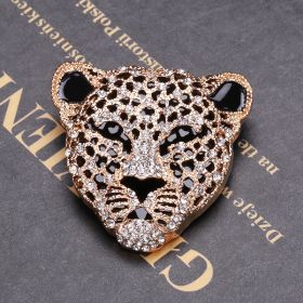 Vintage Fashion Rhinestone Leopard Head Alloy Brooch (Color: Gold)