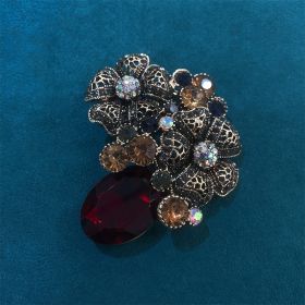 Crystal Glass French Flower Suit Jacket Pin (Option: Red crystal double headed Came)