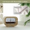 Classic Wooden TV-Shaped Cat Bed; Cat House with Cushion; White