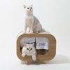 Classic Wooden TV-Shaped Cat Bed; Cat House with Cushion; White