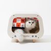 Classic Wooden TV-Shaped Cat Bed; Cat House with Cushion; White