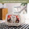 Classic Wooden TV-Shaped Cat Bed; Cat House with Cushion; White