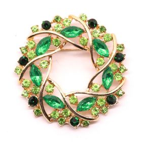 Fashionable High-grade Flower Ring Rhinestone Brooch (Color: Green)